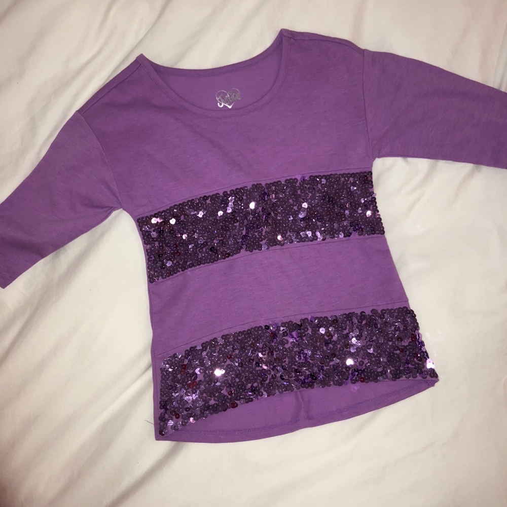 Purple Justice 3/4 sleeve shirt w glitter stripes